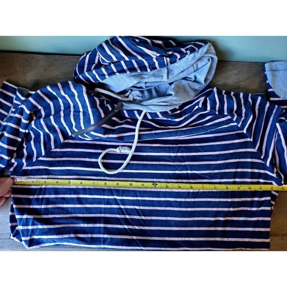 Ampersand Avenue Navy Pink Double Hood L/S Striped Hoodie Pockets Size XXXL - Picture 11 of 13
